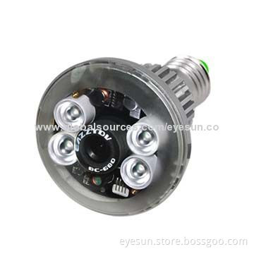 Bulb CCTV Security Hidden Camera with Remote Control Light, IR LED and microSD Card Storage